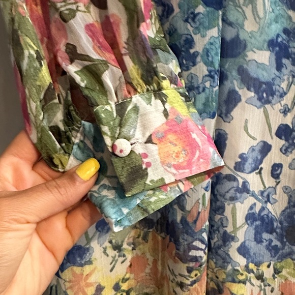 SundayUp Floral Long Sleeved V-Neck Dress Ruffles Small Picnic Casual Party - Picture 4 of 11